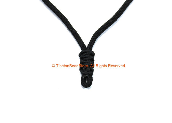 Black Handwoven Cord Necklace 3mm Thick Adjustable Cord 28" Necklace - Unisex Boho Surfer Jewelry Cord Choker - © TibetanBeadStore - BK32