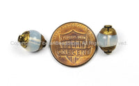 4 BEADS - Small Tibetan Milky Quartz Beads with Repousse Brass Caps- Handmade Ethnic Nepal Tibetan Beads by TibetanBeadStore- B2920-4