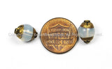 2 BEADS - Small Tibetan Milky Quartz Beads with Repousse Brass Caps- Handmade Ethnic Nepal Tibetan Beads by TibetanBeadStore- B2920-2