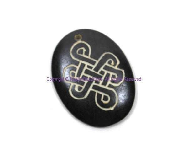 Tibetan Endless Knot Infinity Knot Oval Dark Bone Pendant - Auspicious Symbol Endless Knot - Handmade Bone Pendant- WM7917-1