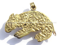 Large Tibetan Brass Animal Pendant with Moonstone Gemstone Inlay - Brass Repousse Animal - Tibetan Jewelry - Tibetan Pendant - WM5395