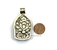 Buddha Head Pendant - Ethnic Tibetan Carved Bone Buddha Pendant with Tibetan Silver Lotus Detail - Handmade Tibetan Jewelry - WM7788A