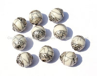 10 beads - Tibetan White Crackle Resin Beads with Tibetan Silver Caps - Tibetan Beads Pendants Jewelry - TibetanBeadStore - B901-10