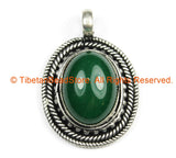 Nepal Tibetan Pendant with Green Onyx Gemstone Inlay - Handmade Nepal Tibetan Ethnic Jewelry - TibetanBeadStore - WM7241
