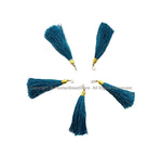 5 TASSELS Teal Blue Tassels with Gold Toned Brass Caps - Quality Tassels Boho Mala Tassels Earring Tassels - Craft Tassels - T222-5