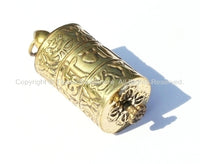 Tibetan Prayer Wheel Pendant with Mantra Prayer Scrolls - 17mm x 48mm - Auspicous Symbols, Double Vajra & Om Mani Mantra Details - WM733