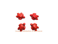 4 BEADS - Red Howlite Carved Turtle Charm Beads - Swimming Turtle Bead Charms - Charms, Beads, Findings - Small Turtle Beads - B2742R-4