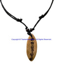 Handmade Tibetan OM Mani Padme Hung Mantra Bone Pendant Necklace on Adjustable Cord - Yoga Jewelry - Boho Necklace - HC166Ai