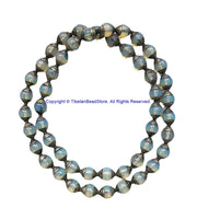 10 BEADS - Tibetan Milky Quartz Beads with Repousse Tibetan Silver Metal Caps- Handmade Ethnic Nepal Tibetan Beads - B3519S-10