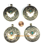 Large Encased Naga Conch Shell Tibetan Pendant Repousse Endless Knot- Ethnic Tribal Nepal Himalayan One of a Kind Handmade Jewelry- WM7403C2