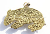 Large Tibetan Brass Animal Pendant with Faceted Quartz Gemstone Inlay - Brass Repousse Animal - Tibetan Jewelry - Tibetan Pendant - WM5396
