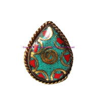 Handmade Tibetan Spiral Design Ring with Turquoise, Coral Inlays - Ethnic Ring Boho Ring Nepal Ring Statement Ring- R322