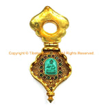 24 Karat Gold Plated Tibetan Vajrasattva Ghau Prayer Box Pendant with Onyx Inlays - Buddha Gold Ghau Ethnic Tibetan Jewelry - WM7174