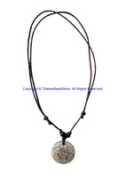 OM Mantra & Auspicious Lotus Flower Design Carved Bone Pendant Necklace on Adjustable Cord - Ethnic Tribal Handmade Boho Jewelry - HC166S