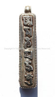 92.5 Sterling Silver OM Mani Mantra Long Tibetan Ghau Prayer Box Amulet Pendant with Vajras & Spiral Details - SS3612