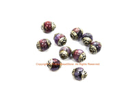 20 BEADS Small Purple Agate Beads with Tibetan Silver Caps - Tibetan Beads Gemstone Beads - Handmade Beads - TibetanBeadStore - B3410-20
