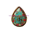 Handmade Tibetan OM Mantra Tibetan Ring with Turquoise, Coral Inlays - Ethnic Ring Boho Ring Nepal Ring Statement Ring- R320