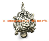 Ethnic Tribal Antique Look Repousse Tibetan Dragon Pendant with Moonstone Inlay - TibetanBeadStore - Handmade - Unisex Jewelry - WM7229