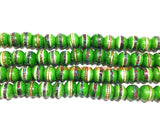 50 BEADS Light Green Bone Beads with Inlays - 8mm Tibetan Green Bone Beads with Turquoise, Coral, Metal Inlays - Ethnic Beads- LPB163-50