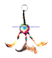 Handmade Dreamcatcher Beaded Charm Keyring Keychain with Colorful Feathers - HC167A6