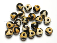 2 beads - Tibetan Round Dzi Beads - Ethnic Tribal Tibetan Etched Agate Stone Dzi Zee Zi Beads - B2078-2