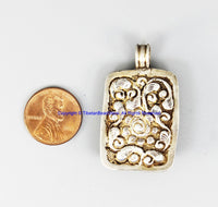OOAK 92.5 Sterling Silver & Carved Bone Buddha Head Pendant with Repousse Lotus Floral Details - TibetanBeadStore - SS8032