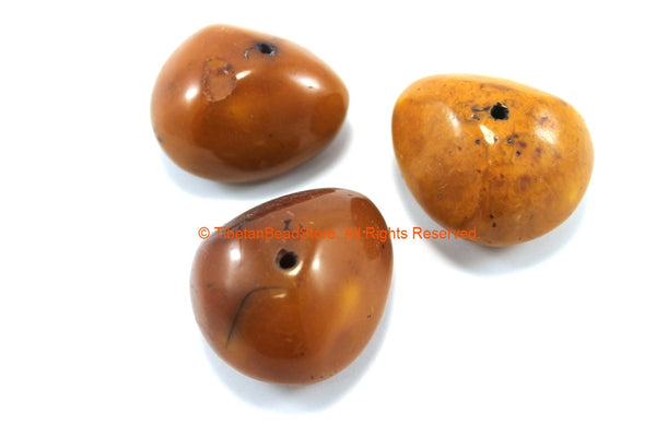 3 BEADS LARGE Tibetan Amber Copal Resin Beads - Ethnic Tibetan Honey Amber Resin Beads - TibetanBeadStore - B3324