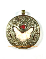 Large Encased Naga Conch Shell Tibetan Pendant Repousse Endless Knot- Ethnic Tribal Nepal Himalayan One of a Kind Handmade Jewelry- WM7403B