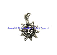 2 CHARMS - SMALL Ethnic Nepalese Silver-plated Sun Charm Pendants - Small Sun Yoga Charms - Ethnic Tribal Sun Charms - WM5757C-2