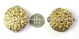 2 BEADS - LARGE Tibetan Double Vajra Round Repousse Carved Tibetan Brass Beads - Large Handmade Ethnic Brass Beads - B2424-2
