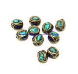 4 BEADS - Ethnic Nepalese Tibetan Handmade Inlay Brass, Turquoise, Lapis Beads - B3518-4