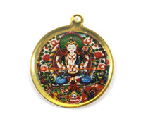 Reversible Chenrezig Buddha & Kalachakra Tibetan Pendant - Enamel Pendant Earring Supplies Jewelry Supplies Tibetan Pendant- WM7718