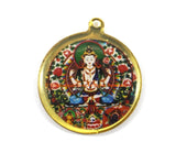 Reversible Chenrezig Buddha & Kalachakra Tibetan Pendant - Enamel Pendant Earring Supplies Jewelry Supplies Tibetan Pendant- WM7718