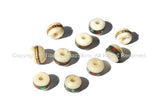 20 BEADS 8mm Size Tibetan Ethnic White Bone Inlaid Beads with Turquoise & Coral Inlays - LPB12S-20