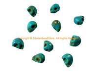 10 BEADS - Blue Turquoise Color Howlite Carved Skull Charm Beads - Skull Beads - Charms, Beads, Findings - B3401B-10