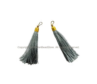 5 TASSELS Grey Gray Tassels with Brass Caps - Quality Tassels Boho Mala Tassels Earring Tassels - Craft Tassels - T210-5