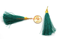 5 TASSELS Green Silk Tassels with Gold Toned Brass Caps - Quality Tassels Bag Tassels Accessories Earring Tassels - Craft Tassels - T203-5