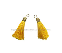 2 TASSELS Golden Yellow Tassels with Brass Caps - Quality Tassels Boho Mala Tassels Earring Tassels - Craft Tassels - T204-2