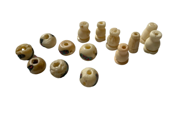 7 SETS - AS IS Creamy White Color Tibetan Guru Bead Sets With Turquoise Coral Inlays - 3 Hole Guru Beads - Mala Making Supply- GB8Z-7