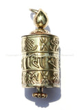 Tibetan Brass Prayer Wheel Pendant with Mantra Prayer Scrolls, 8 Auspicous Symbols, Double Vajra & Om Mantra Details - 15mm x 40mm - WM4050