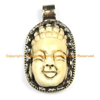 OOAK Tibetan Ethnic Tribal Carved Bone Buddha Pendant with Repousse Lotus Details - Hand Carved Bone Pendant by TibetanBeadStore - WM6411