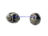 2 BEADS - BIG Tibetan Dzi Resin Beads with Tibetan Silver Caps - Tibetan Beads Ethnic Nepal Tibetan Beads - B2908B-2