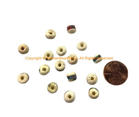 16 BEADS 8mm Size Tibetan Ethnic White Bone Inlaid Beads with Turquoise & Coral Inlays - LPB12SZ-16
