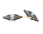 2 BEADS Ethnic Tribal Naga Conch Shell Tibetan Beads with Turquoise, Coral Inlays & Repousse Floral Metal Caps - B3500-2