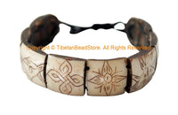 Adjustable Tibetan 8 Auspicious Symbols Wrist Bracelet- Buddhist Yoga Bracelet Tribal Bracelet Nepal Tibet Carved Bone Bracelet- C295
