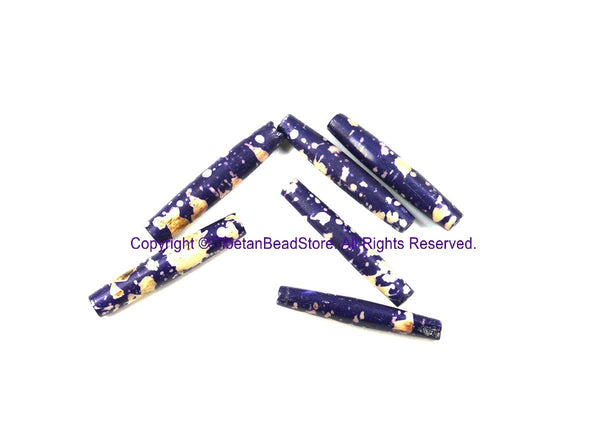 4 BEADS Purple Bone Beads 5-7mm x 35-38mm - Handmade Ethnic Purple Cream Dyed Bone Beads Bone Beads Tibetan Bead Store - B3215-4