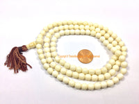 7mm Size White Bone Tibetan Mala Prayer Beads - 108 Beads - Beautiful Smooth Hand Selected Beads - Quality Bone Mala Prayer Beads - PB206