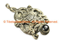 Ethnic Tribal Antique Look Repousse Tibetan Dragon Pendant with Onyx Inlay - TibetanBeadStore - Handmade - Unisex Jewelry - WM7233