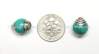 4 BEADS - Ethnic Tibetan Turquoise Beads with Tibetan Silver Caps - Ethnic Nepal Tibetan Artisan Handmade Beads - B1805-4