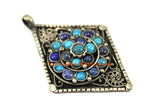 Tibetan Pendant Ethnic Filigree Diamond Kite-shape Nepal Tibetan Pendant with Lapis, Turquoise Bead Inlays - Handmade Jewelry - WM7711